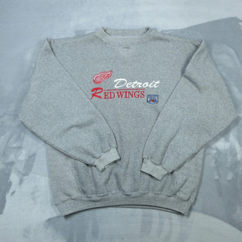 Detroit Red Wings Sweater Mens Large Gray NHL Hockey Crewneck Logo Athletic